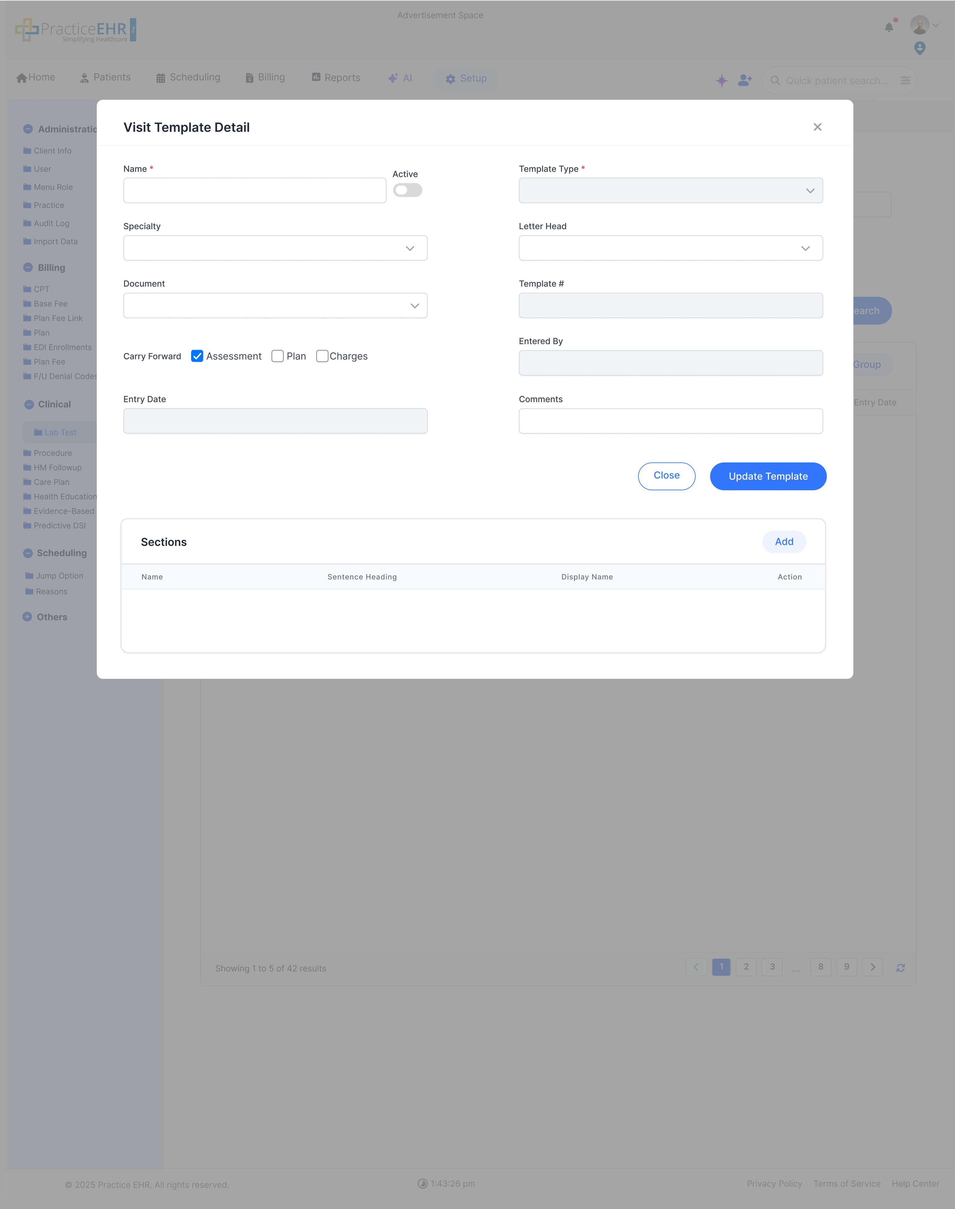 Visit template detail screen